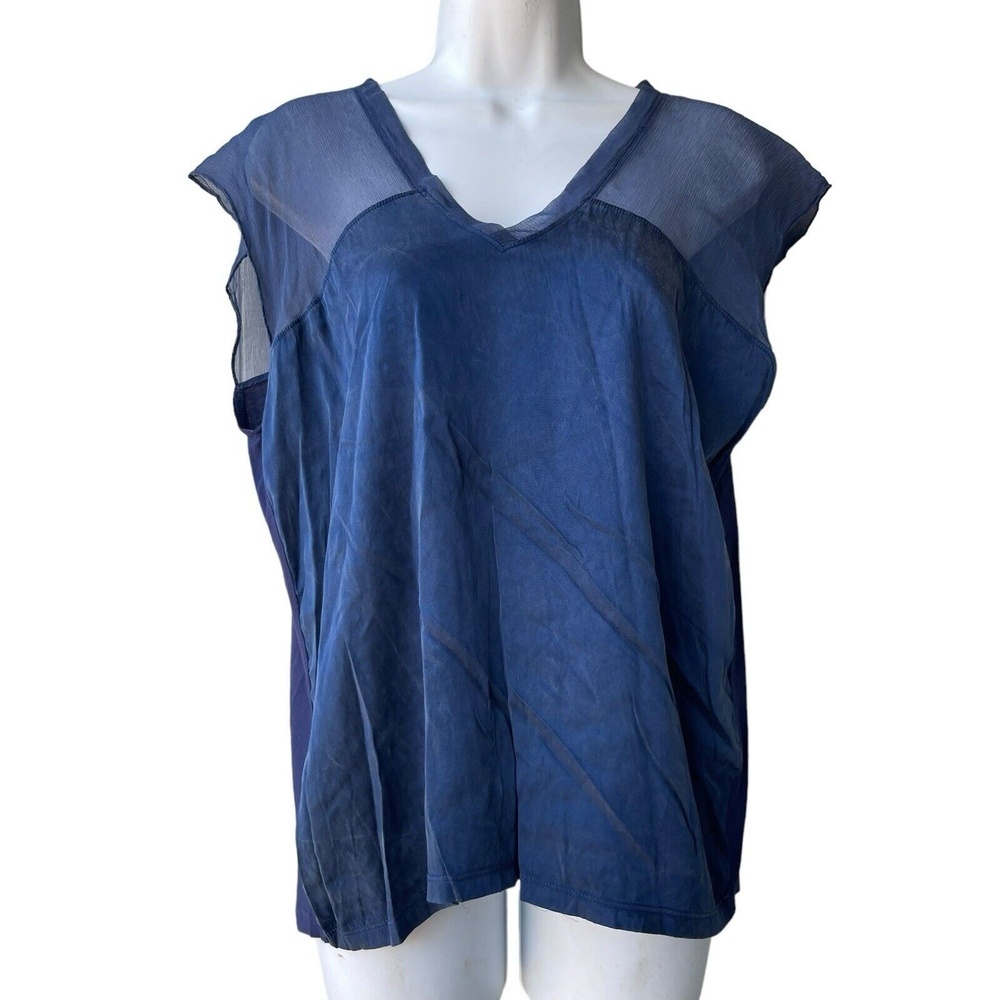 LAUGH CRY REPEAT Sheer Silk Blend Top Womenβs Small Washed Blue V-neck Blouse
